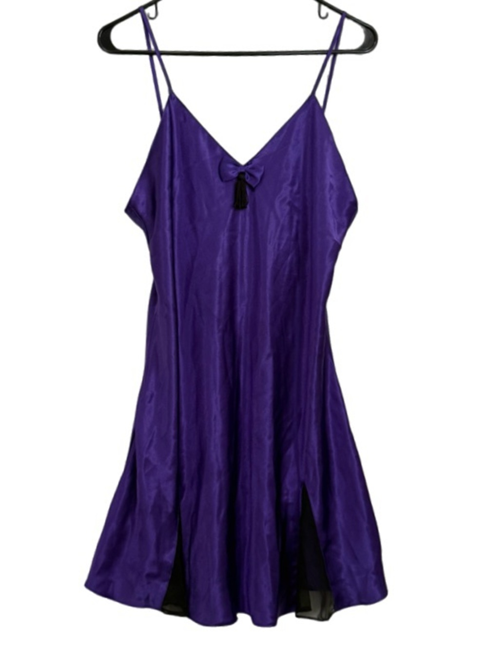 Victoria's Secret Gold Label Chemise Satin Slip Dress Mesh Slits Bow Tassel sz S
